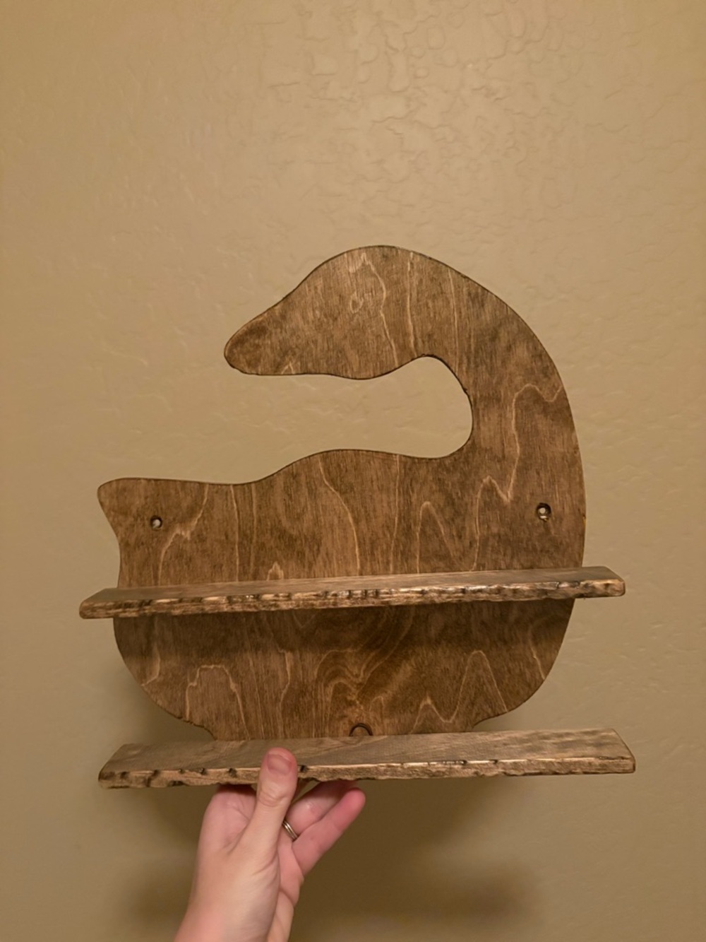 Rustic Brown Wooden Swan Wall Shelf - Home Wall Decor